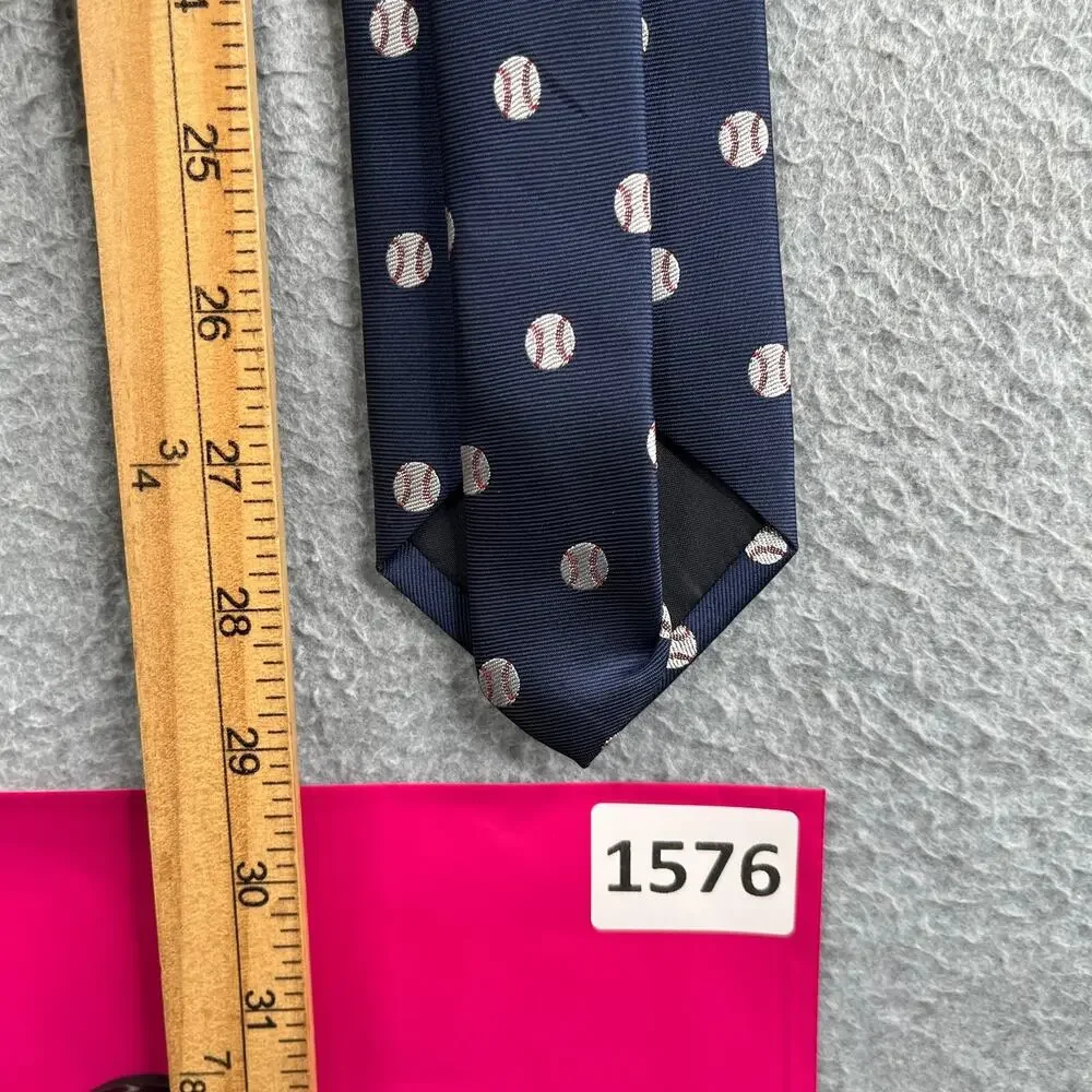 Mendepot New York Necktie Microfiber Navy Blue Baseball Print Classic Tie
